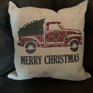 Leopard Print Merry Christmas Vintage Truck Pillow